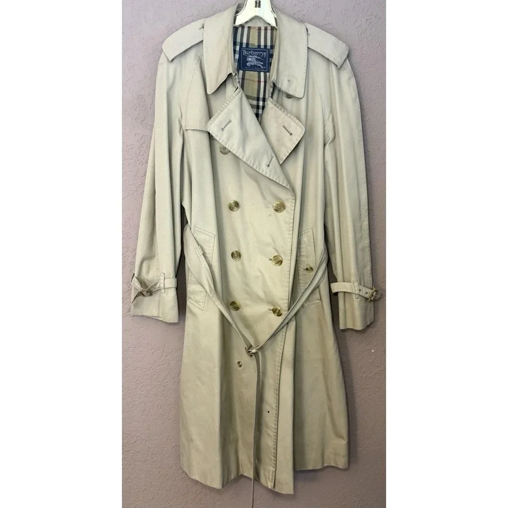 VTG BURBERRYS Double Breasted‎ Belted Trench Coat NOVA CHECK Liner 54 R England - Picture 3 of 13